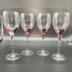 Pier 1 Wine Glasses W/Red & Green Swirl Within Stem, 9 1/4"tall, Set Of 4